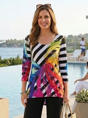 Joseph Ribkoff 10 Modern Contemporary Abstract Colourful Tulip Split Back Tunic